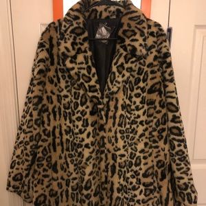 Faux Fur Leopard Print Coat